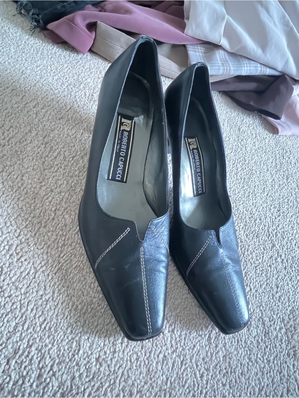 Roberto Capucci Black Leather Women's Square-Toe Heels